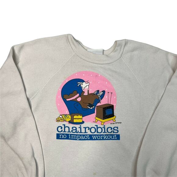 Vintage 90s Jim Benton Chairobics Cartoon Crewneck Sweatshirt FLAW Adult L Large - Picture 3 of 6